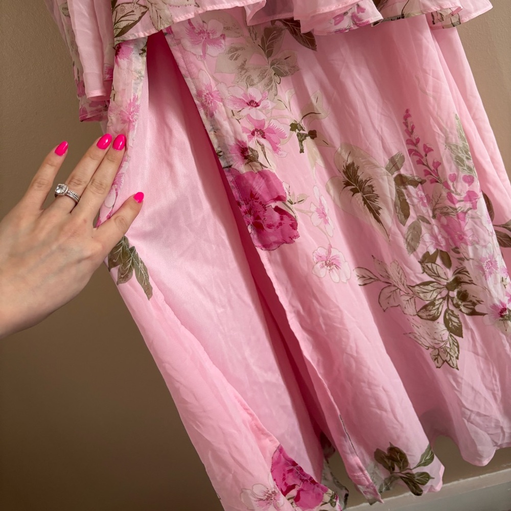 Lulus Midnight Mood Pink Floral Print Tiered Maxi Dress Size XS Feminine Wedding - Picture 10 of 13